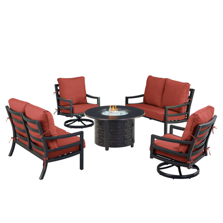 Black Aluminum Fire Table Set with Two Loveseats and Two Club Chairs - Sharicks