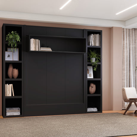 Easy-Lift Full Murphy Wall Bed in Black with Two Bookshelves - Sharicks