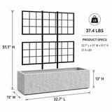 Rock Texture Rectangular Polystone Planter with Steel Trellis, Gray