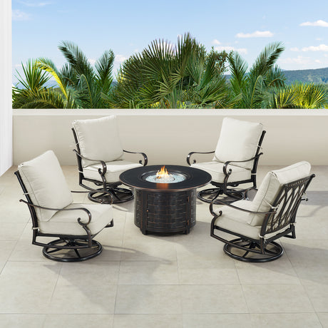 Black Aluminum Fire Table Set with Four Club Chairs - Sharicks