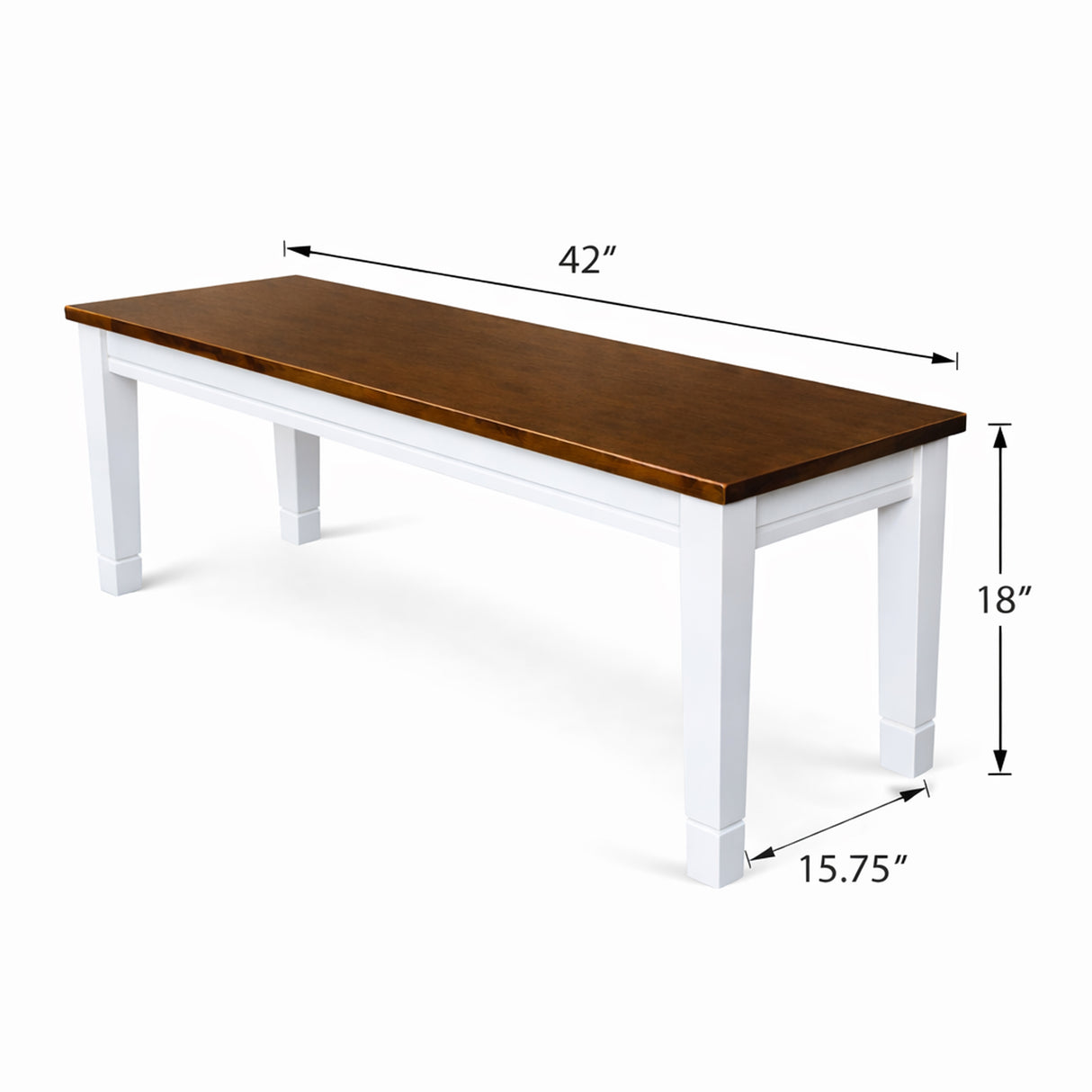 Traditional 6-Piece 59 Inch Rectangular Dining Set with Bench, Dirty Oak/White Finish, Solid Rubberwood