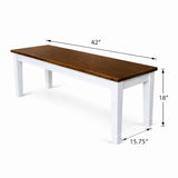 Traditional 6-Piece 59 Inch Rectangular Dining Set with Bench, Dirty Oak/White Finish, Solid Rubberwood