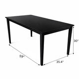 Modern 7-Piece 59 Inch Rectangular Dining Set, Black Finish with Black PU Leather Upholstered Chairs, Solid Rubberwood