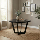 Modern 41.3 Inch Round Dining Table, Black Finish Solid Rubberwood