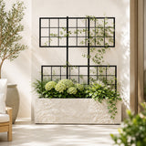 Rock Texture Rectangular Polystone Planter with Steel Trellis, White