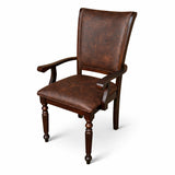 Traditional Dining Arm Chairs, Set of 2, Expresso Finish with Dark Brown PU Leather Upholstered Seats Solid Rubberwood