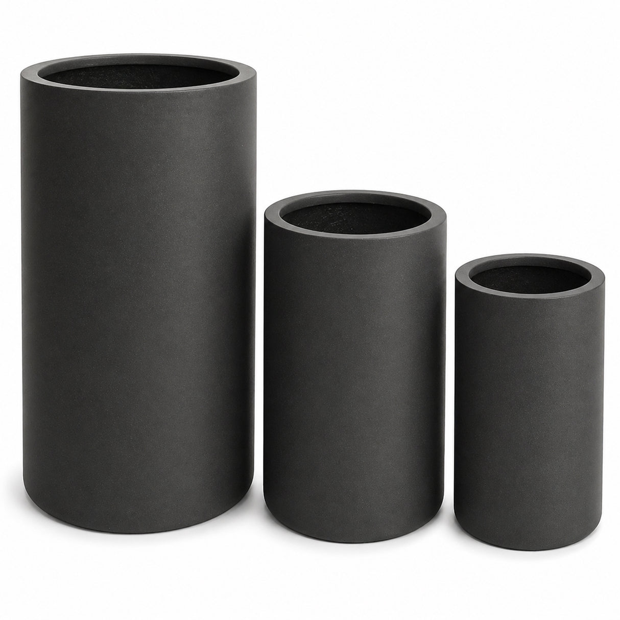 Set of 3 Tall Cylinder Polystone Indoor/Outdoor Planters, Black