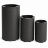 Set of 3 Tall Cylinder Polystone Indoor/Outdoor Planters, Black