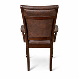 Traditional Dining Arm Chairs, Set of 2, Expresso Finish with Dark Brown PU Leather Upholstered Seats Solid Rubberwood