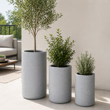 Set of 3 Tall Cylinder Polystone Indoor/Outdoor Planters, Gray