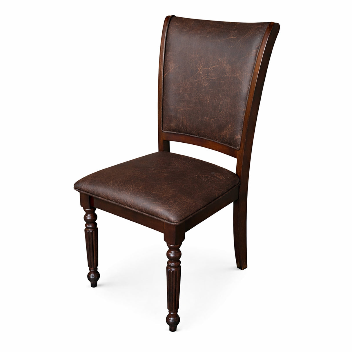 Traditional Dining Chairs, Set of 2, Expresso Finish with Dark Brown PU Leather Upholstered Seats Solid Rubberwood