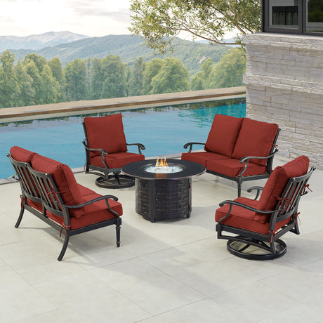 Black Aluminum Fire Table Set with Two Loveseats and Two Club Chairs - Sharicks