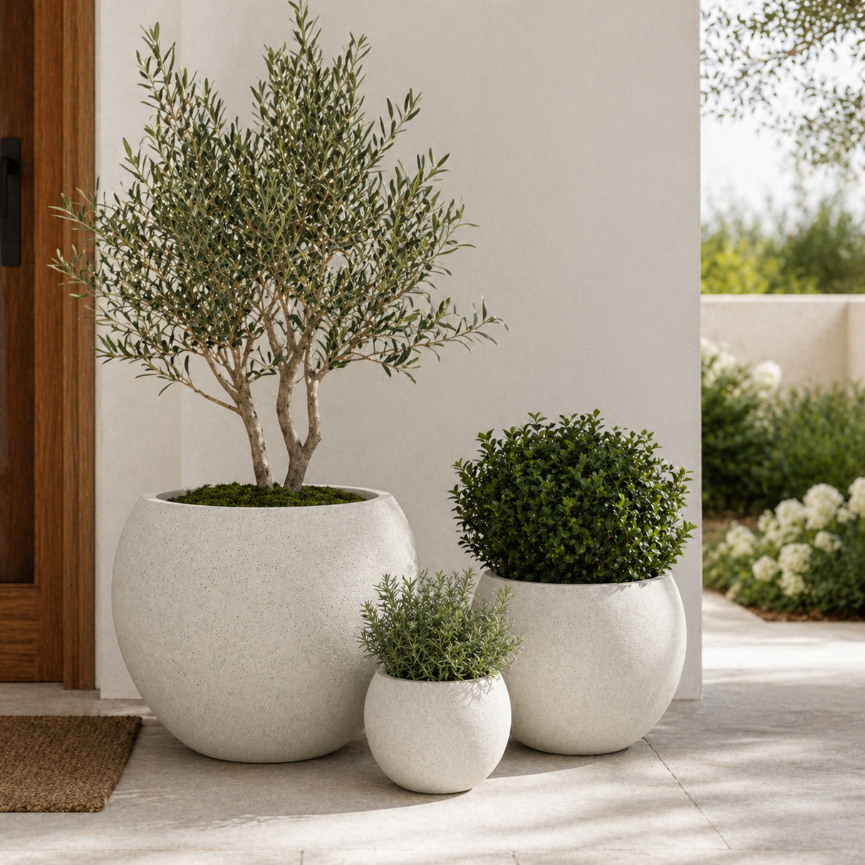 Set of 3 Smooth Round Polystone Indoor/Outdoor Planters, White