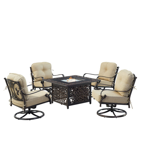 Black Aluminum Fire Table Set with Four Club Chairs - Sharicks