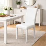 Modern Dining Chairs, Set of 2, White Finish with White PU Leather Upholstered Seats Solid Rubberwood