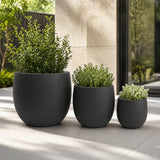 Set of 3 Round Polystone Indoor/Outdoor Planters, Black