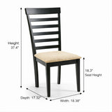 Traditional Dining Chairs, Set of 2, Black Finish with Beige Polyester Upholstered Seats Solid Rubberwood