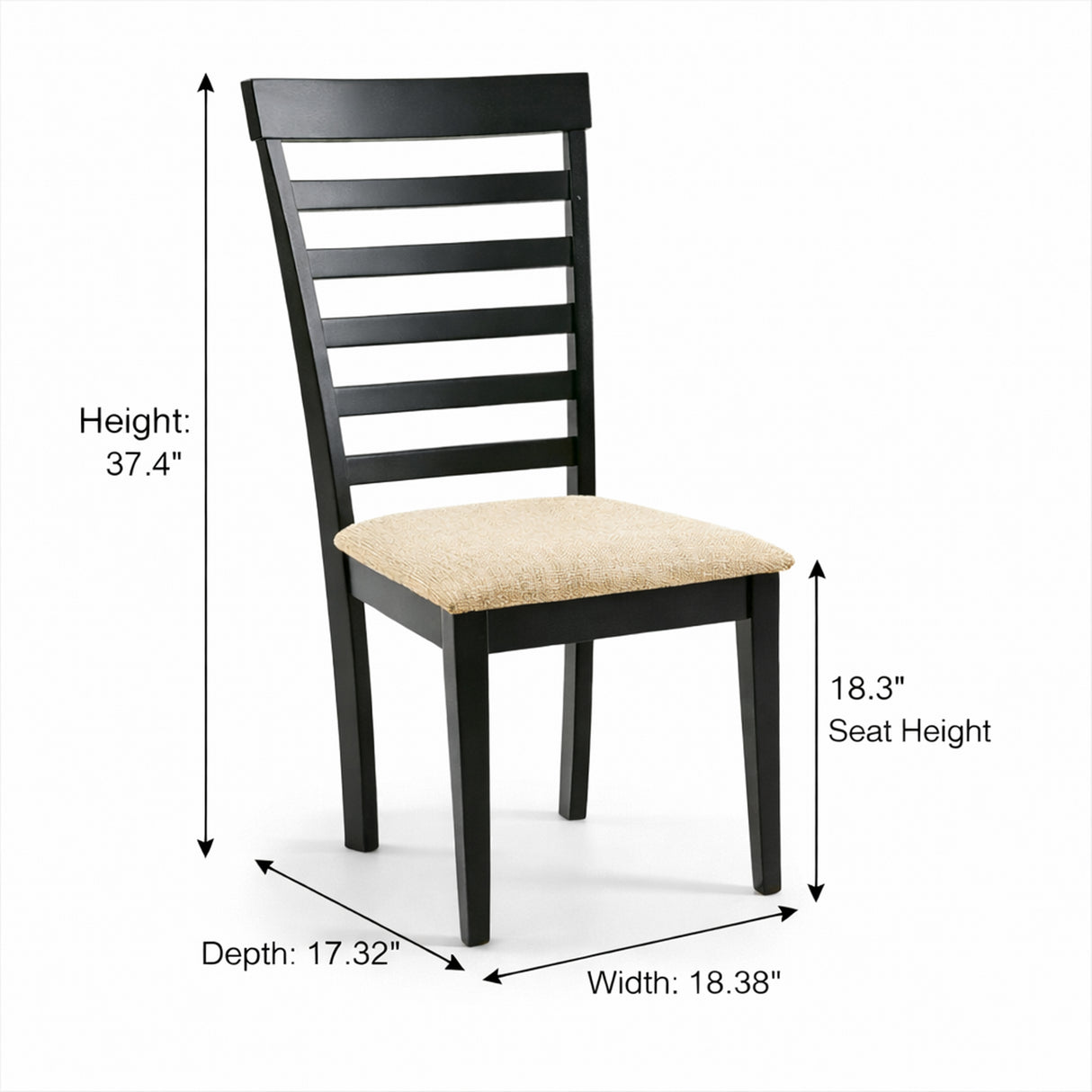 Traditional 5-Piece 43.3 Inch Rectangular Dining Set, Black Finish with Beige Polyester Upholstered Chairs, Solid Rubberwood