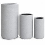 Set of 3 Tall Cylinder Polystone Indoor/Outdoor Planters, Gray