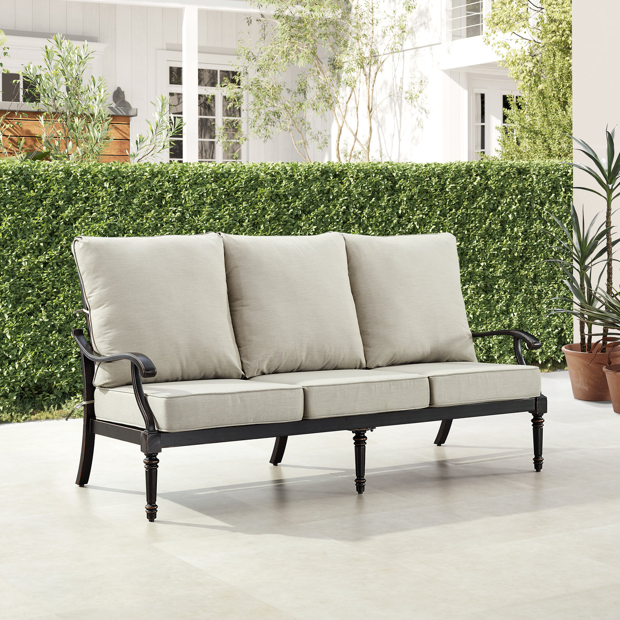 Black Aluminum Deep Seating Sofa with Cushions