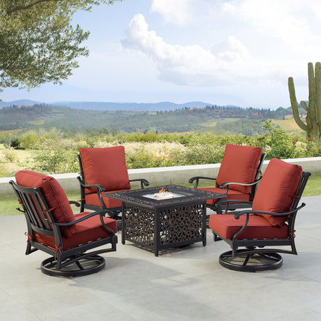 Black Aluminum Fire Table Set with Four Club Chairs - Sharicks