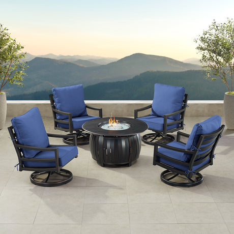 Black Aluminum Fire Table Set with Four Club Chairs - Sharicks