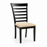 Traditional Dining Chairs, Set of 2, Black Finish with Beige Polyester Upholstered Seats Solid Rubberwood