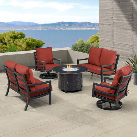 Black Aluminum Fire Table Set with Two Loveseats and Two Club Chairs - Sharicks