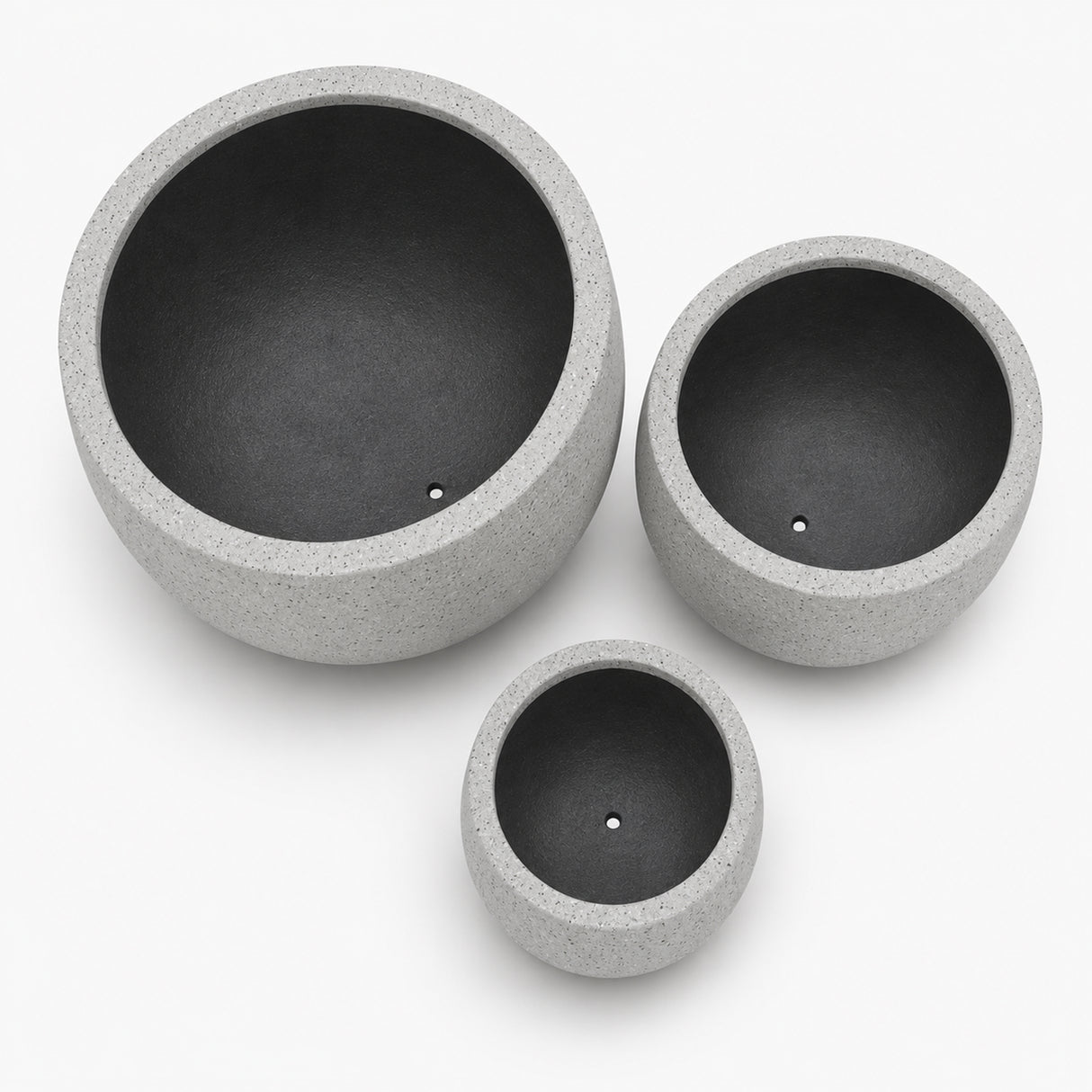 Set of 3 Round Polystone Indoor/Outdoor Planters, Gray