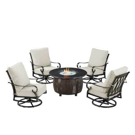 Black Aluminum Fire Table Set with Four Club Chairs - Sharicks