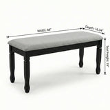 Traditional Grey Upholstered Dining Bench, Black Finish Solid Rubberwood