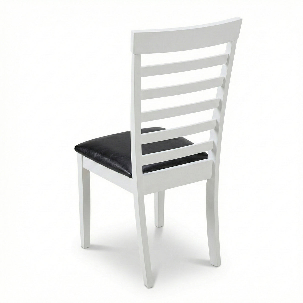 Traditional Dining Chairs, Set of 2, White Finish with Black PU Leather Upholstered Seats Solid Rubberwood