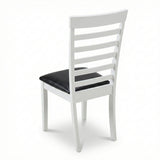 Traditional Dining Chairs, Set of 2, White Finish with Black PU Leather Upholstered Seats Solid Rubberwood
