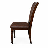 Traditional Dining Chairs, Set of 2, Expresso Finish with Dark Brown PU Leather Upholstered Seats Solid Rubberwood