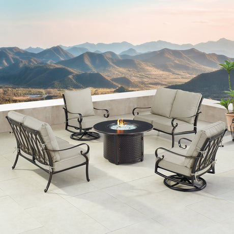 Black Aluminum Fire Table Set with Two Loveseats and Two Club Chairs - Sharicks