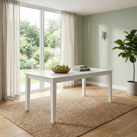 Modern 78.7 Inch Rectangular Dining Table, White Finish Solid Rubberwood