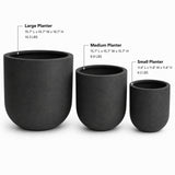 Set of 3 Round Cylinder Polystone Indoor/Outdoor Planters, Black
