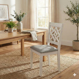 Traditional Dining Chairs, Set of 2, White Finish with Grey Polyester Upholstered Seats Solid Rubberwood