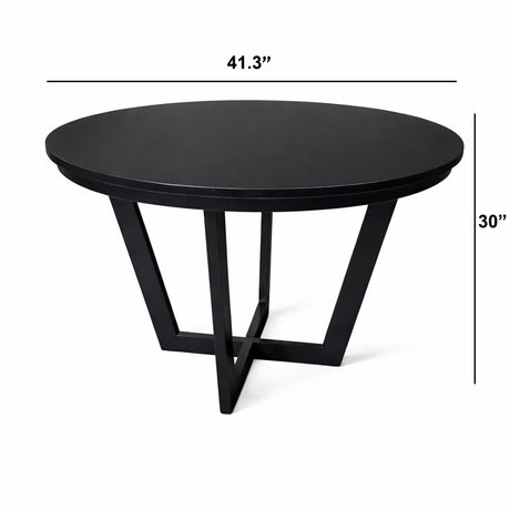 Modern 41.3 Inch Round Dining Table, Black Finish Solid Rubberwood
