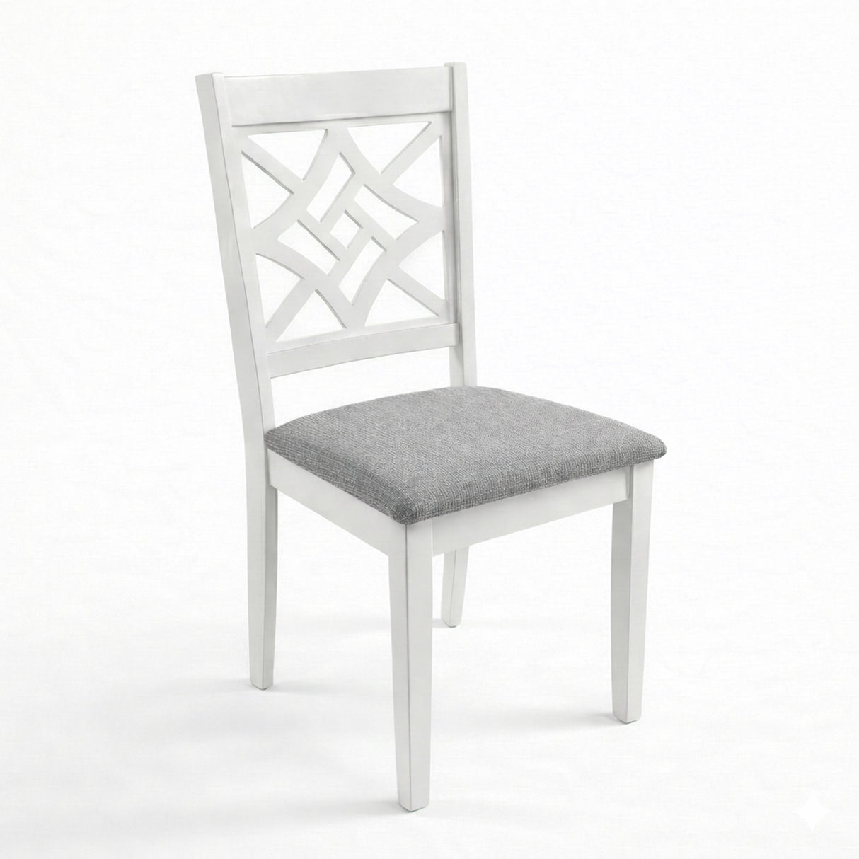 Traditional Dining Chairs, Set of 2, White Finish with Grey Polyester Upholstered Seats Solid Rubberwood