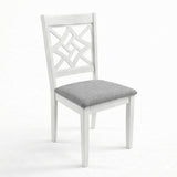 Traditional Dining Chairs, Set of 2, White Finish with Grey Polyester Upholstered Seats Solid Rubberwood