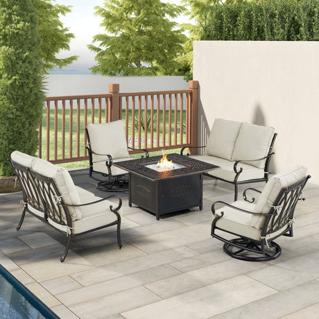 Black Aluminum Fire Table Set with Two Loveseats and Two Club Chairs - Sharicks