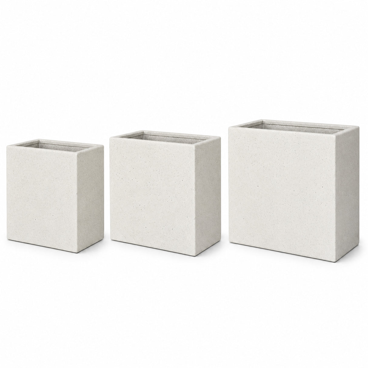 Set of 3 Rectangular Polystone Indoor/Outdoor Planters, White