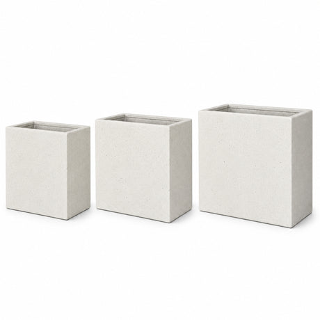 Set of 3 Rectangular Polystone Indoor/Outdoor Planters, White