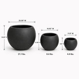 Set of 3 Smooth Round Polystone Indoor/Outdoor Planters, Black