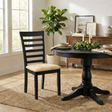 Traditional Dining Chairs, Set of 2, Black Finish with Beige Polyester Upholstered Seats Solid Rubberwood