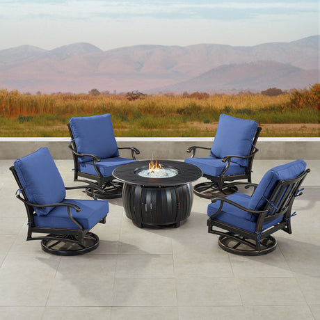 Black Aluminum Fire Table Set with Four Club Chairs - Sharicks