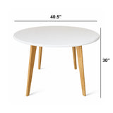 Modern 40.5 Inch Round Dining Table, White/Natural Finish Solid Rubberwood