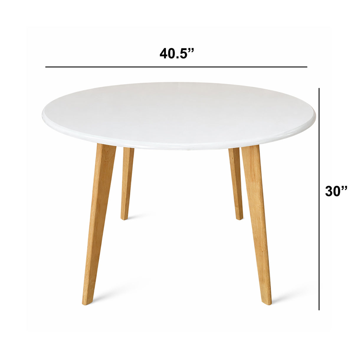 Modern 5-Piece 40.5 Inch Round Dining Set, White/Natural Finish with Beige Polyester Upholstered Chairs, Solid Rubberwood