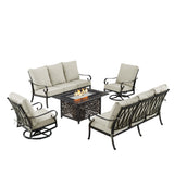 Black Aluminum Fire Table Set with Two Sofas and Two Club Chairs